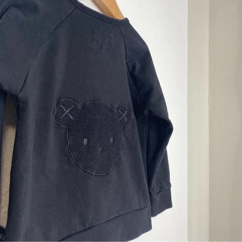 Huxbaby‎ sweat jacket black zip front bear appliqué collarless size 4 years